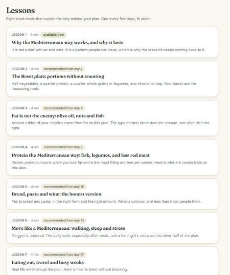The lessons list